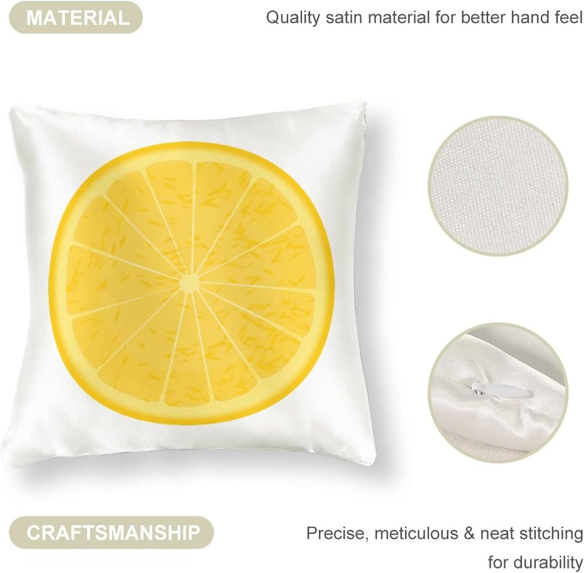 Big Pillows for Bed 16"x16" Lemon Slices Satin Cushion Covers Lemon Fruit Yellow Summer Throw Pillow Cover Square Zippered Pillowcase for Couch Sofa Bedroom Car Living Room