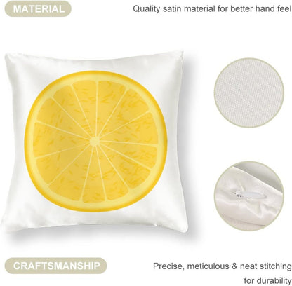 Big Pillows for Bed 16"x16" Lemon Slices Satin Cushion Covers Lemon Fruit Yellow Summer Throw Pillow Cover Square Zippered Pillowcase for Couch Sofa Bedroom Car Living Room