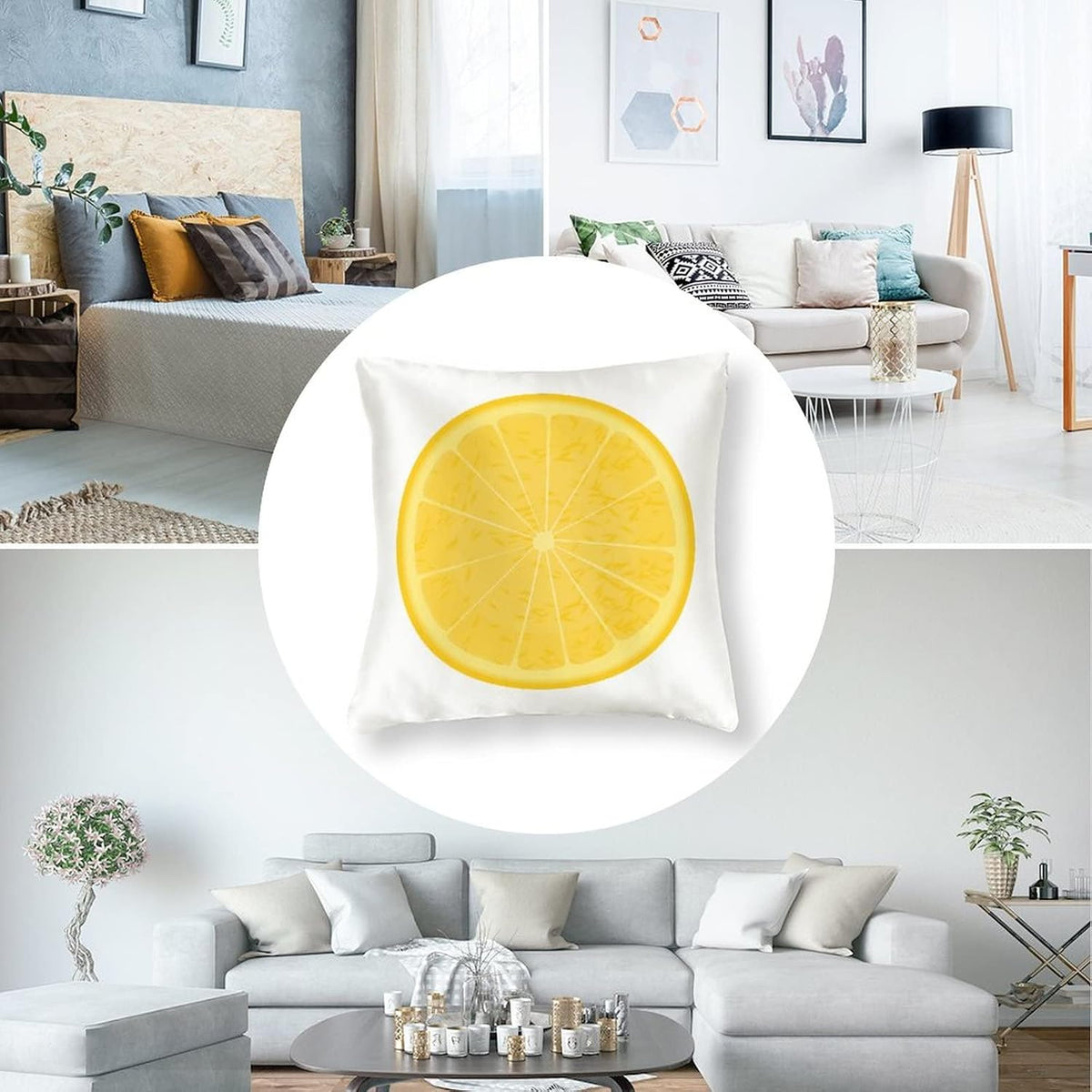 Big Pillows for Bed 16"x16" Lemon Slices Satin Cushion Covers Lemon Fruit Yellow Summer Throw Pillow Cover Square Zippered Pillowcase for Couch Sofa Bedroom Car Living Room