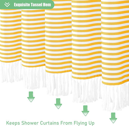 Stall Fabric Shower Curtain, 54x78 Modern Farmhouse Yellow and White Boho Striped Cloth Shower Curtain with Tassels, Hotel Luxury Bathroom Shower Curtain Set with 10 Hooks, Yellow, 54x78