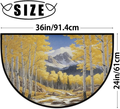 Yellow Forest Mountain Winter Half Round Door Mat 24x36 Inch Non Slip Half Circle Area Rug Washable Half Moon Bathroom Rugs Semi Circle Carpet for Indoor Outdoor Home Decor