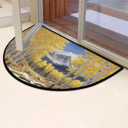 Yellow Forest Mountain Winter Half Round Door Mat 24x36 Inch Non Slip Half Circle Area Rug Washable Half Moon Bathroom Rugs Semi Circle Carpet for Indoor Outdoor Home Decor