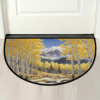 Yellow Forest Mountain Winter Half Round Door Mat 24x36 Inch Non Slip Half Circle Area Rug Washable Half Moon Bathroom Rugs Semi Circle Carpet for Indoor Outdoor Home Decor