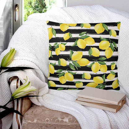 Yellow Lemon 2PCS Throw Pillow Covers for Couch Sofa Bed, Summer Fruit Black Striped Pillow Covers 18x18 inch, Standard Pillowcases Set Decorative Cushion Covers for Living Room Bedroom