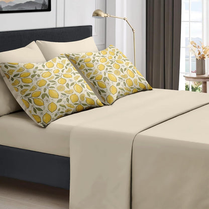 Full Comforter Set with Sheets, 7 Pieces Lemon Citrus Bedding