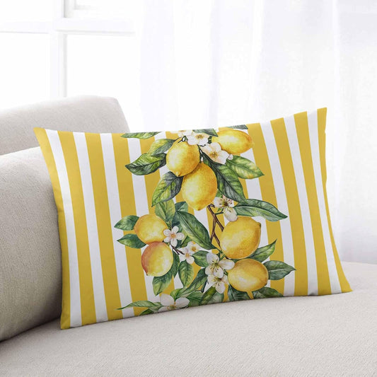 Satin Pillowcase Standard Pillow Cover 20 x 26 Inch Summer Lemon Flowers Leaves Yellow White Stripes Lumbar Pillow Cases Rectangular Decorative Pillow Shams for Bed Sofa Guest Room
