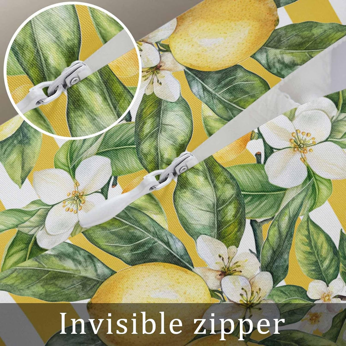 Satin Pillowcase Standard Pillow Cover 20 x 26 Inch Summer Lemon Flowers Leaves Yellow White Stripes Lumbar Pillow Cases Rectangular Decorative Pillow Shams for Bed Sofa Guest Room