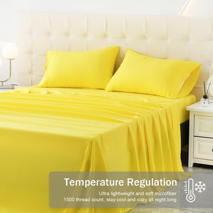MICORAL Queen Bed Sheets Set, Soft Breathable Bedding Sheet Set, Sheets Set with 16" Deep Pocket Design (4 Pieces, Queen, Yellow)