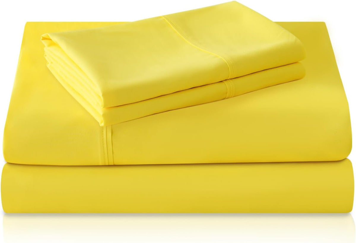 MICORAL Queen Bed Sheets Set, Soft Breathable Bedding Sheet Set, Sheets Set with 16" Deep Pocket Design (4 Pieces, Queen, Yellow)