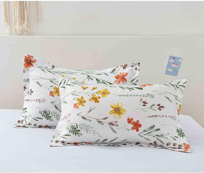 Floral Pillow Case Set (2 Pack), White Green Yellow Flower Leaf Spring Botanical Pattern Printed Farmhouse Soft Bedroom Decor Pillowcases/Pillow Shams - 20x30 inch Standard Queen Size