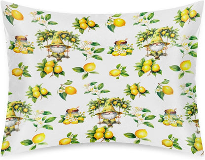 Satin Pillowcase for Hair and Skin Flower Yellow Lemon Soft Slip Cooling Pillow Covers with Hidden Zipper Standard Size Pillow Case for Bed Couch Women Men Kids Girls Boys 20x26in