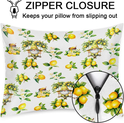 Satin Pillowcase for Hair and Skin Flower Yellow Lemon Soft Slip Cooling Pillow Covers with Hidden Zipper Standard Size Pillow Case for Bed Couch Women Men Kids Girls Boys 20x26in