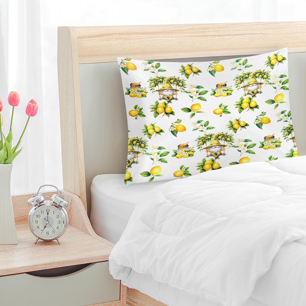 Satin Pillowcase for Hair and Skin Flower Yellow Lemon Soft Slip Cooling Pillow Covers with Hidden Zipper Standard Size Pillow Case for Bed Couch Women Men Kids Girls Boys 20x26in