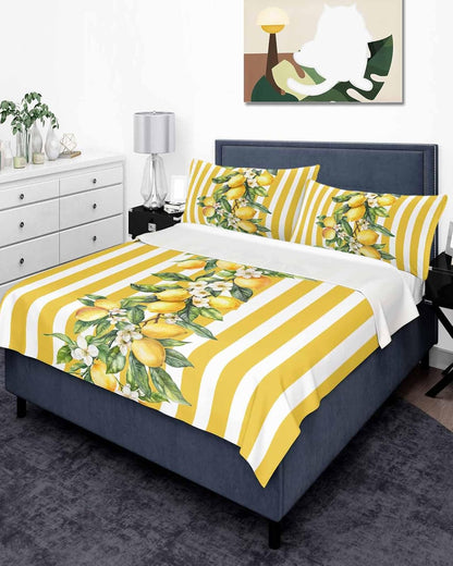 Twin Size Top Sheet Only, Classical Yellow Stripes Lemon Flat Sheet Microfiber Breathable Soft Bed Sheet, Retro Vertical Bar Arrangement Hotel Bedding Flat Sheets for Bedroom