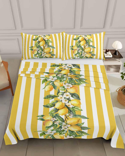 Twin Size Top Sheet Only, Classical Yellow Stripes Lemon Flat Sheet Microfiber Breathable Soft Bed Sheet, Retro Vertical Bar Arrangement Hotel Bedding Flat Sheets for Bedroom