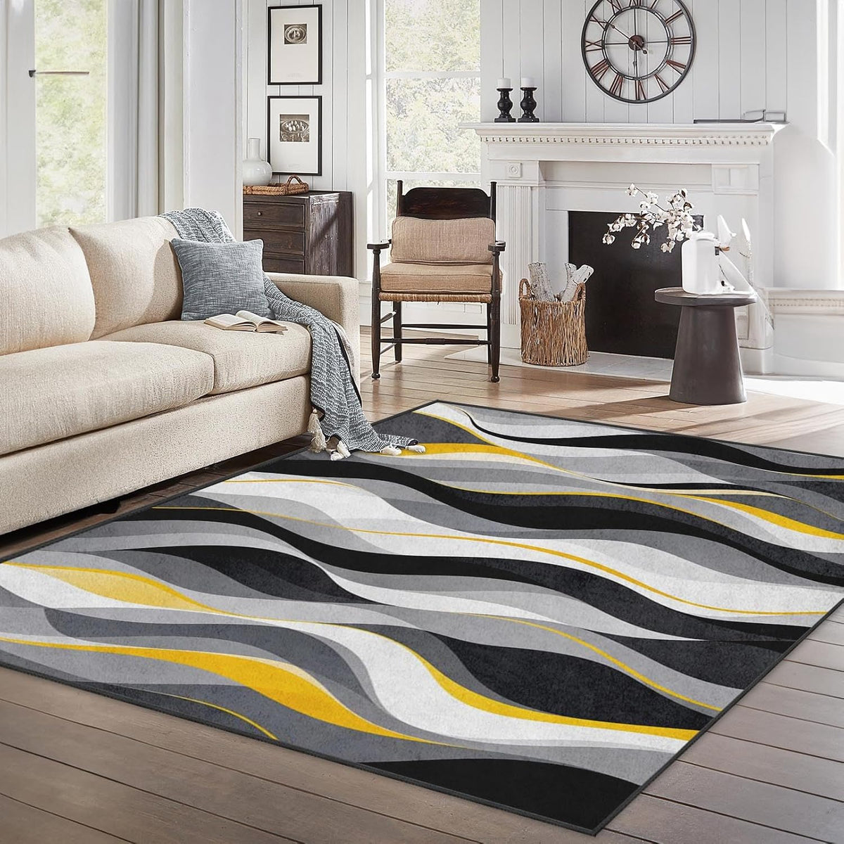 Area Rug 5'x7' Abstract Modern Yellow for Living Room