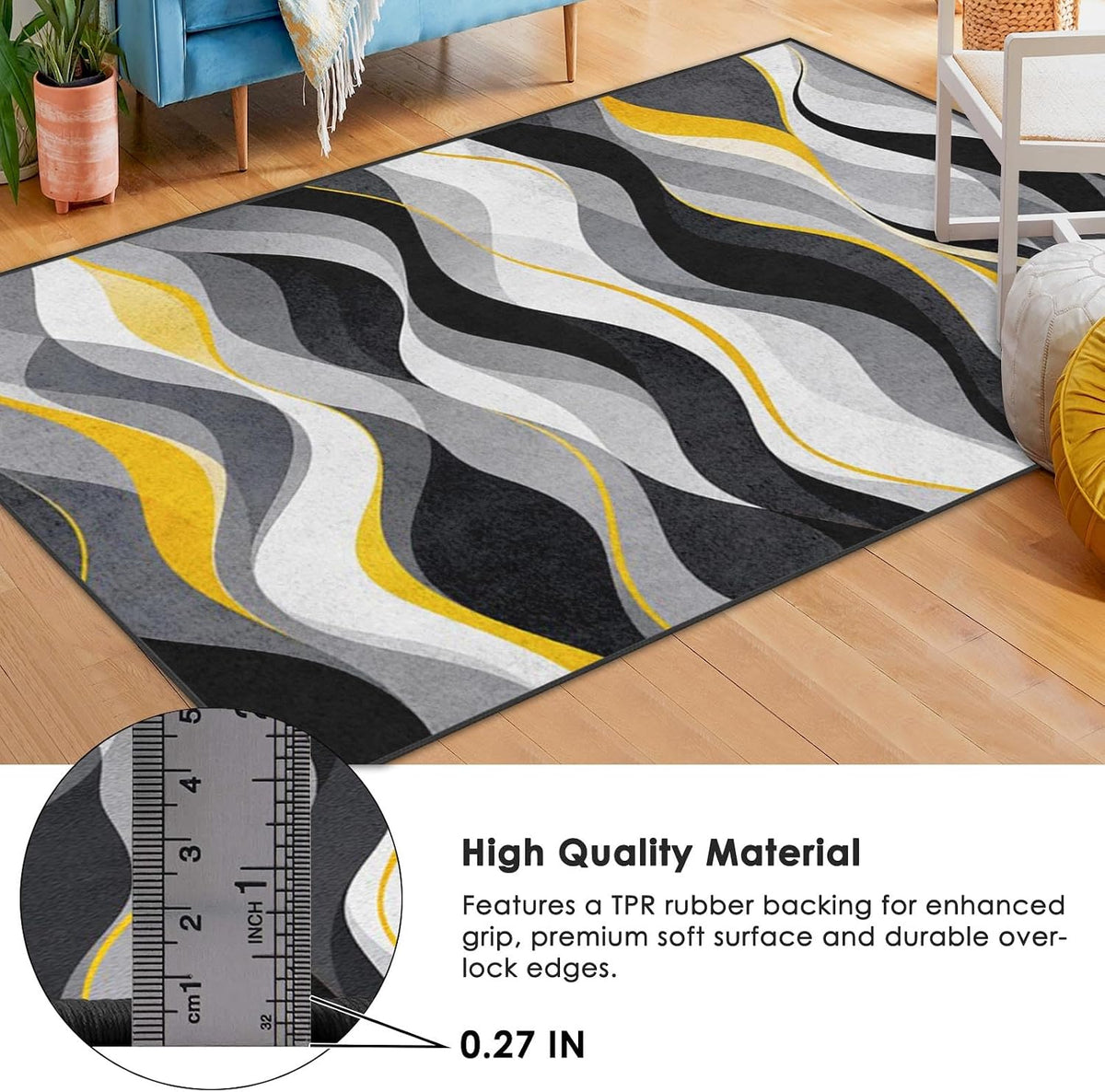 Area Rug 5'x7' Abstract Modern Yellow for Living Room