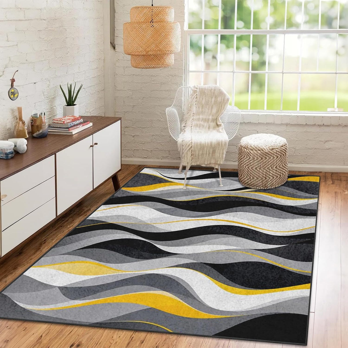 Area Rug 5'x7' Abstract Modern Yellow for Living Room