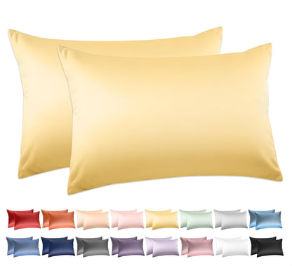 100% Cotton Standard Pillowcases Set of 2, 600 Thread Count Pillow Cases, 20x26 Inches, Super Soft and Breathable Envelope Closure (Mustard Yellow)