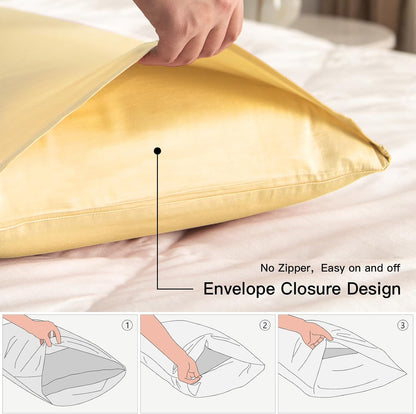 100% Cotton Standard Pillowcases Set of 2, 600 Thread Count Pillow Cases, 20x26 Inches, Super Soft and Breathable Envelope Closure (Mustard Yellow)