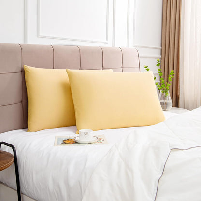 100% Cotton Standard Pillowcases Set of 2, 600 Thread Count Pillow Cases, 20x26 Inches, Super Soft and Breathable Envelope Closure (Mustard Yellow)