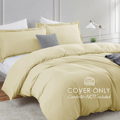Vanilla Yellow Duvet Cover Queen Size 3 Piece Set | Soft Double Brushed Bedding Set, Button Closure, 1 Duvet Cover 90x90 Inches, 2 Pillow Shams