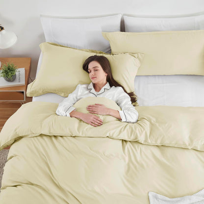 Vanilla Yellow Duvet Cover Queen Size 3 Piece Set | Soft Double Brushed Bedding Set, Button Closure, 1 Duvet Cover 90x90 Inches, 2 Pillow Shams