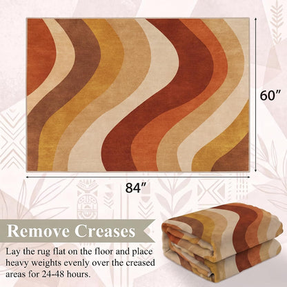 5x7 Burnt Orange and Mustard Abstract Wavy Washable Area Rug