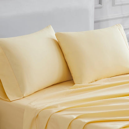 100% Cotton King Size Pillow Cases Set of 2, Lt Yellow, 400 Thread Count Pillow Covers, Percale Weave, Cooling, Crisp & Breathable Pillowcases for Home & Hotel Pillows, 40"x20"