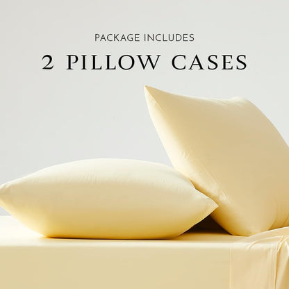 100% Cotton King Size Pillow Cases Set of 2, Lt Yellow, 400 Thread Count Pillow Covers, Percale Weave, Cooling, Crisp & Breathable Pillowcases for Home & Hotel Pillows, 40"x20"