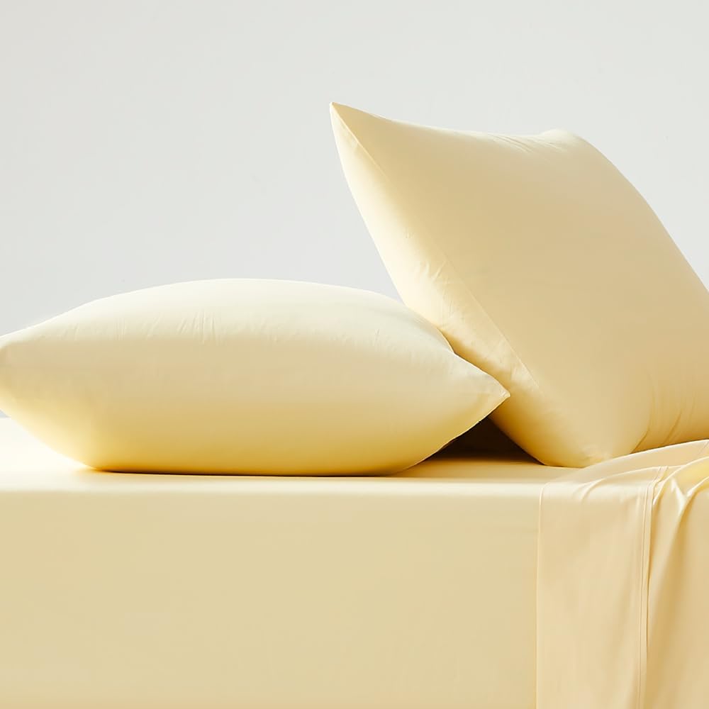 100% Cotton King Size Pillow Cases Set of 2, Lt Yellow, 400 Thread Count Pillow Covers, Percale Weave, Cooling, Crisp & Breathable Pillowcases for Home & Hotel Pillows, 40"x20"