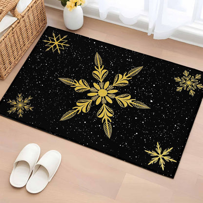 Yellow Christmas Snowflakes 2x3 Area Rugs for Living Room, Winter Snow Abstract Black Non Slip Floor Mat Washable Low-Profile Indoor Carpet for Bedroom, Dining Room, Bathroom