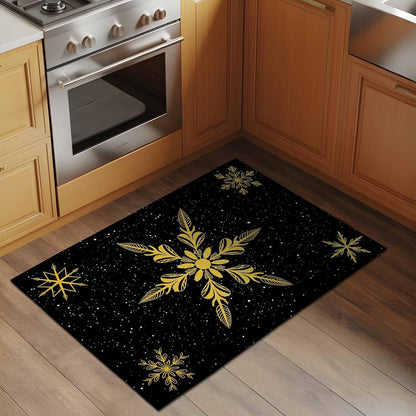 Yellow Christmas Snowflakes 2x3 Area Rugs for Living Room, Winter Snow Abstract Black Non Slip Floor Mat Washable Low-Profile Indoor Carpet for Bedroom, Dining Room, Bathroom