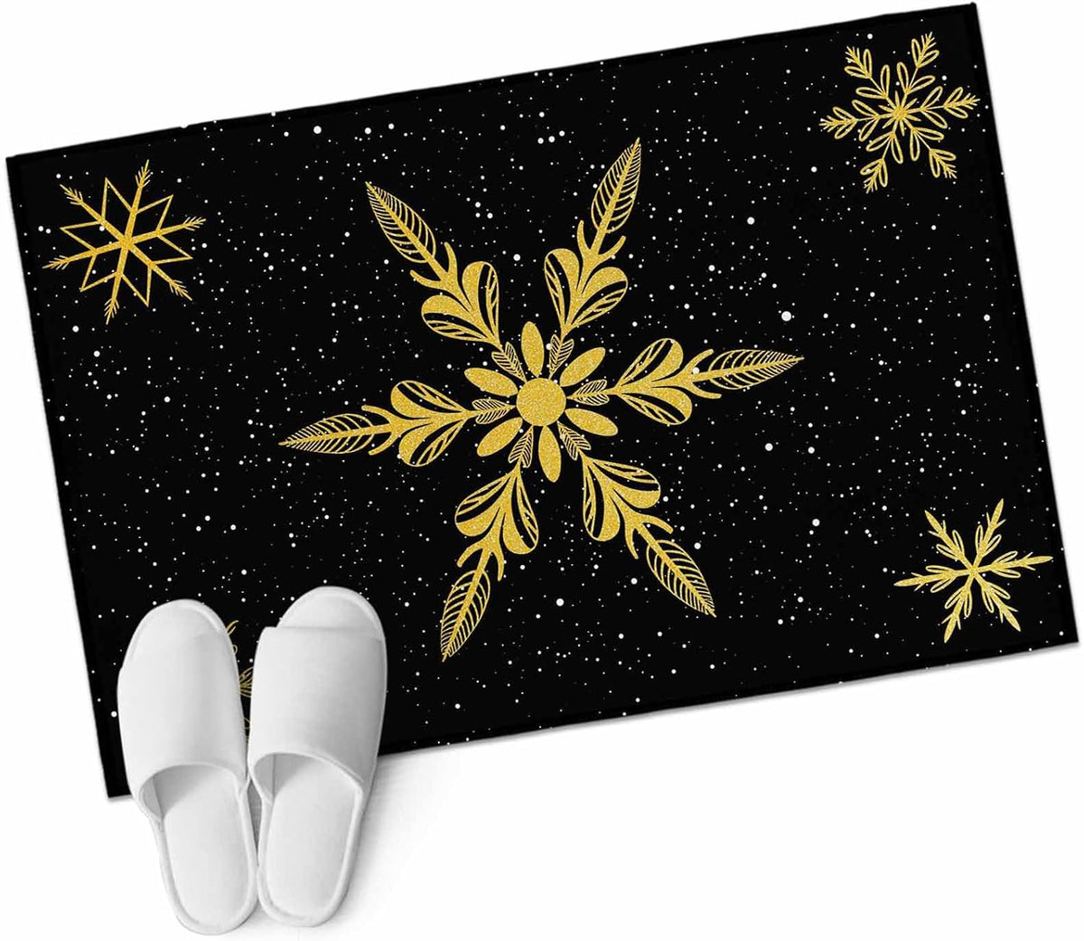 Yellow Christmas Snowflakes 2x3 Area Rugs for Living Room, Winter Snow Abstract Black Non Slip Floor Mat Washable Low-Profile Indoor Carpet for Bedroom, Dining Room, Bathroom