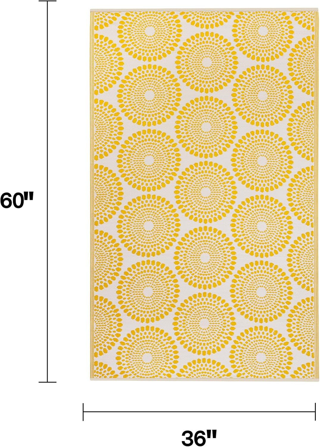 Outdoor Rug - Waterproof, Fade Resistant, Crease-Free - Premium Recycled Plastic - Floral Medallion - Porch, Deck, Balcony, Mudroom, Laundry Room, Patio - Rio - Yellow - 3 x 5 ft