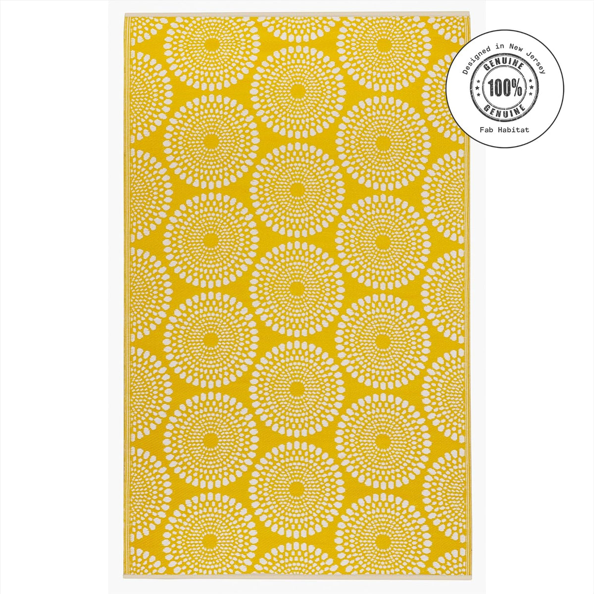 Outdoor Rug - Waterproof, Fade Resistant, Crease-Free - Premium Recycled Plastic - Floral Medallion - Porch, Deck, Balcony, Mudroom, Laundry Room, Patio - Rio - Yellow - 3 x 5 ft
