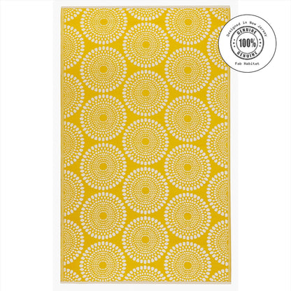 Outdoor Rug - Waterproof, Fade Resistant, Crease-Free - Premium Recycled Plastic - Floral Medallion - Porch, Deck, Balcony, Mudroom, Laundry Room, Patio - Rio - Yellow - 3 x 5 ft