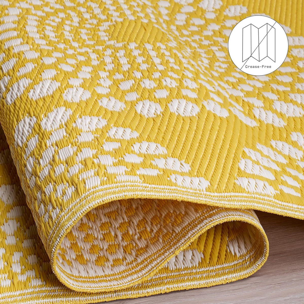 Outdoor Rug - Waterproof, Fade Resistant, Crease-Free - Premium Recycled Plastic - Floral Medallion - Porch, Deck, Balcony, Mudroom, Laundry Room, Patio - Rio - Yellow - 3 x 5 ft
