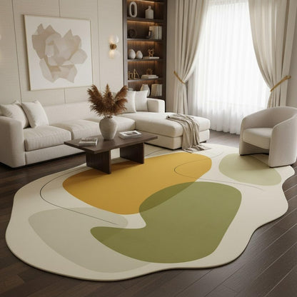 Modern Abstract Boho Minimalist Irregular Shaped Rug 5x7 Yellow Beige Green Rugs for Living Room Bedroom Playroom Guestroom Classroom Rug Classic Art Design Skin Friendly Washable Area Rugs