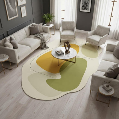 Modern Abstract Boho Minimalist Irregular Shaped Rug 5x7 Yellow Beige Green Rugs for Living Room Bedroom Playroom Guestroom Classroom Rug Classic Art Design Skin Friendly Washable Area Rugs