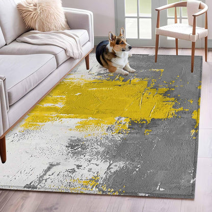 4x6ft Abstract Art Area Rug Non Slip Soft Washable Yellow Grey Wall Mottled Texture Minimalist Modern Rectangle Area Rugs Low Pile Indoor Carpet Mat for Bedroom Living Room Dining Entryway