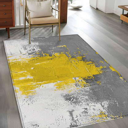 4x6ft Abstract Art Area Rug Non Slip Soft Washable Yellow Grey Wall Mottled Texture Minimalist Modern Rectangle Area Rugs Low Pile Indoor Carpet Mat for Bedroom Living Room Dining Entryway