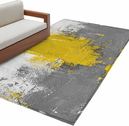 4x6ft Abstract Art Area Rug Non Slip Soft Washable Yellow Grey Wall Mottled Texture Minimalist Modern Rectangle Area Rugs Low Pile Indoor Carpet Mat for Bedroom Living Room Dining Entryway