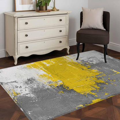 4x6ft Abstract Art Area Rug Non Slip Soft Washable Yellow Grey Wall Mottled Texture Minimalist Modern Rectangle Area Rugs Low Pile Indoor Carpet Mat for Bedroom Living Room Dining Entryway