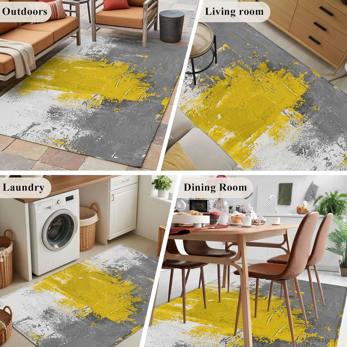4x6ft Abstract Art Area Rug Non Slip Soft Washable Yellow Grey Wall Mottled Texture Minimalist Modern Rectangle Area Rugs Low Pile Indoor Carpet Mat for Bedroom Living Room Dining Entryway