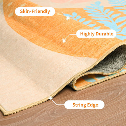 Faux Wool Boho Floral Area Rug 4x6, Modern Yellow Abstract Print Soft Carpet, TPR Non-Slip Backing, Machine Washable Low Pile Rug for Bedroom, Living Room, Kids Room, Playroom, Office