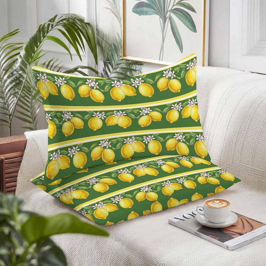 Lemon Summer Pillow Cases Standard Size Set of 2 - Microfiber Bed Throw Pillow Covers, Watercolor Fruits Green Yellow Stripes Decorative Lumbar Pillow Cover with Envelope Closure for Sofa 20"x26"