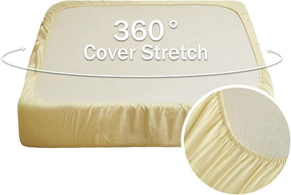 Belgian Linen Sheet Set Solid Color - 4 Pieces (1 Flat Sheet, 1 Fitted Sheet & 2 Pillowcases) Natural Flax Cotton Blend Soft Breathable Farmhouse Bedding - King Size, Pale Yellow
