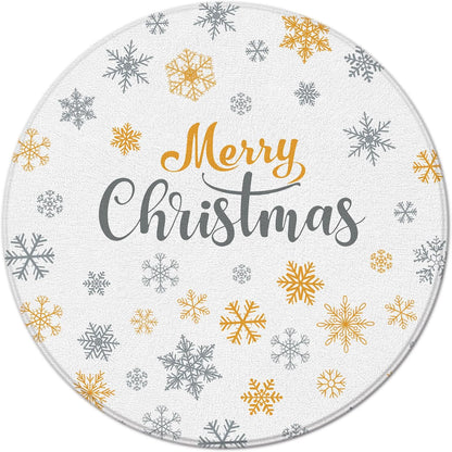 Winter Snowflake Round Area Rug Yellow Gray Snowflake Merry Christmas Happy Holiday for Entryway Living Room Bedroom Home Decor 2ft