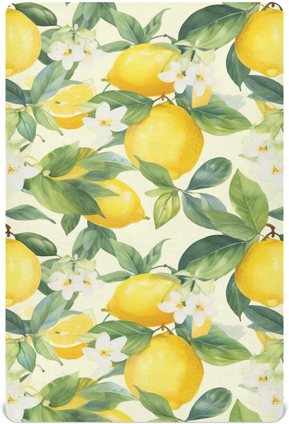 Floral Lemons Flowers Yellow Fitted Crib Sheets for Pack and Play Playard Sheet for Daycare with Soft and Breathable Material Baby Bed Sheets for Baby Boys Girls (52" x 28")